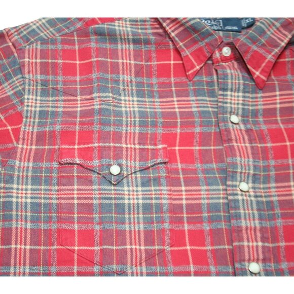 Polo Ralph Lauren Flannel Pearl Snap Western Yoke Shirt Mens XL Americana Cowboy - Picture 3 of 7